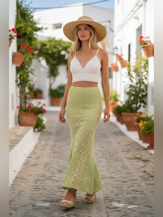 HYFVE Dresses & Skirts - 188 • Mermaid Crochet Maxi Skirt | Avocado Green Maxi Skirt